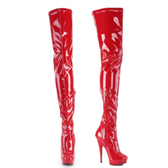 4000 Red Stretch Patent 6" High Heel Platform Thigh High Crotch Boots Sultry - Picture 4 of 9